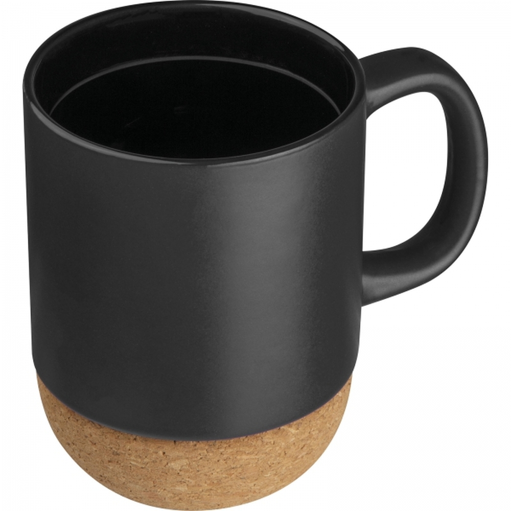 Kubek ceramiczny z korkiem 350 ml THEODOR z logo, czarny, 8241803 – gadżet reklamowy dla firm